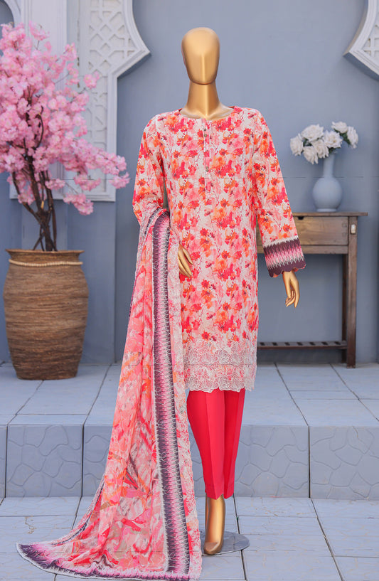 HZ Textile Premium Embroidered Lawn Unstitched 3 Piece Suit - Design-01 - HZ26PMN - Pink - Summer Collection