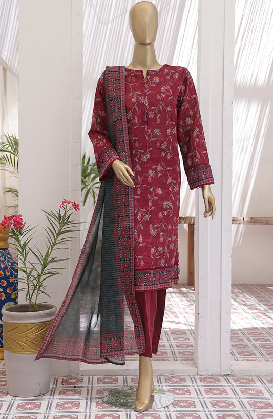 HZ Textile Digital Printed Premium Jacquard Lawn Unstitched 3 Piece Suit - Design-07 - HZ26PJR - Red - Summer Collection