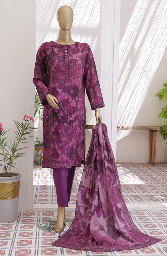 HZ Textile Digital Printed Premium Jacquard Lawn Unstitched 3 Piece Suit - Design-01 - HZ26PJR - Purple - Summer Collection