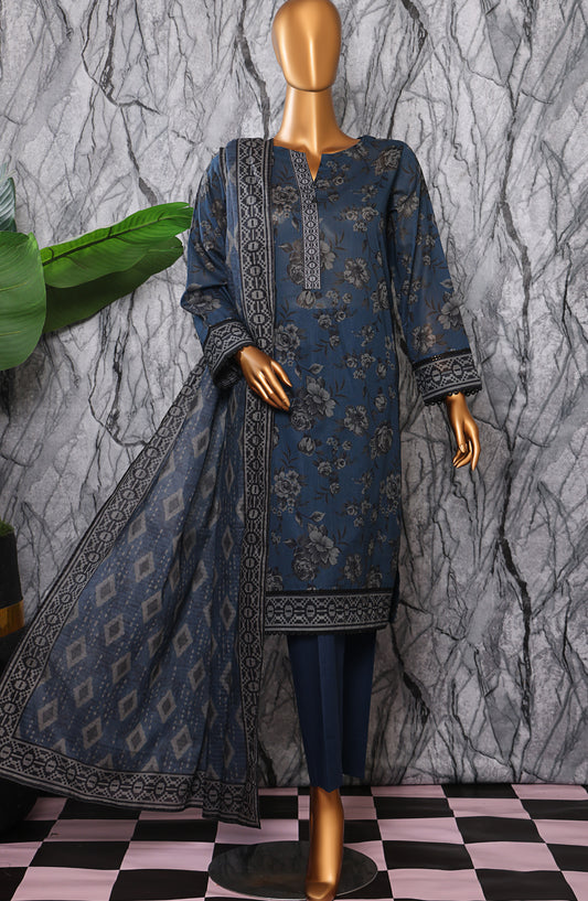 HZ Textile Platinum Printed Lawn Unstitched 3 Piece Suit - PPC-409 - HZ25DPPLT - Blue - Summer Collection