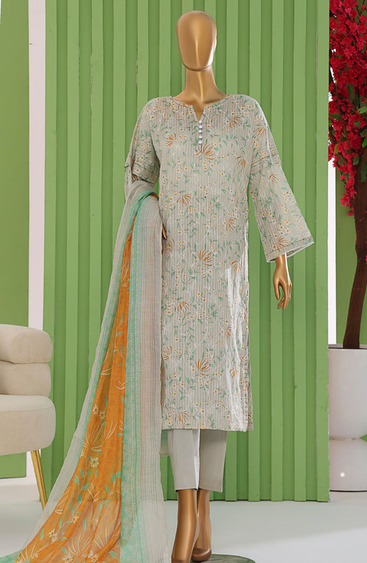 HZ Textiles Dhagakari Embroidered Lawn Unstitched 3 Piece Suit - DNE-103 - HZ26DHG - Grey - Summer Collection