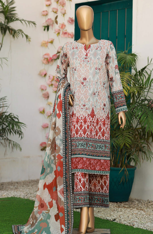 HZ Textiles Elegant Embroidered Lawn Unstitched 3 Piece Suit - Design-10 - HZ26ELGN - Beige - Summer Collection