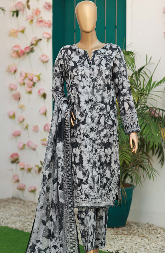 HZ Textiles Elegant Embroidered Lawn Unstitched 3 Piece Suit - Design-07 - HZ26ELGN - Fawn - Summer Collection