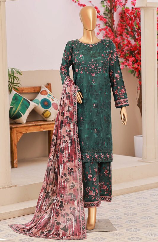 HZ Textiles Elegant Embroidered Lawn Unstitched 3 Piece Suit - Design-03 - HZ26ELGN - Blue - Summer Collection