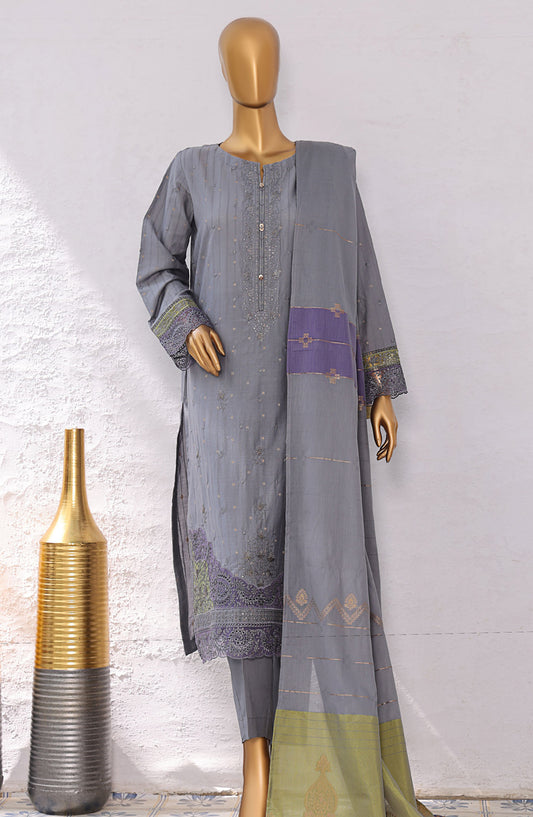 HZ Turkish Embroidered Jacquard Unstitched 3 Piece Suit - TJE-105 - HZ25TJQC - Blue - Formal Collection