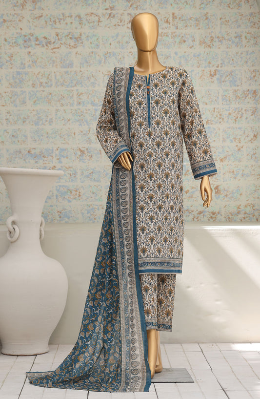 HZ Textile Printed Lawn Unstitched 3 Piece Suit - D-03 - HZ26NTD - Grey - Summer Collection