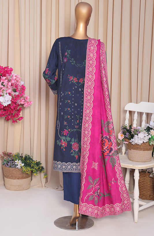HZ Textile Digital Printed Linen Slub Unstitched 3 Piece Suit - LSD-308 - HZ25LNSL - Blue - Winter Collection