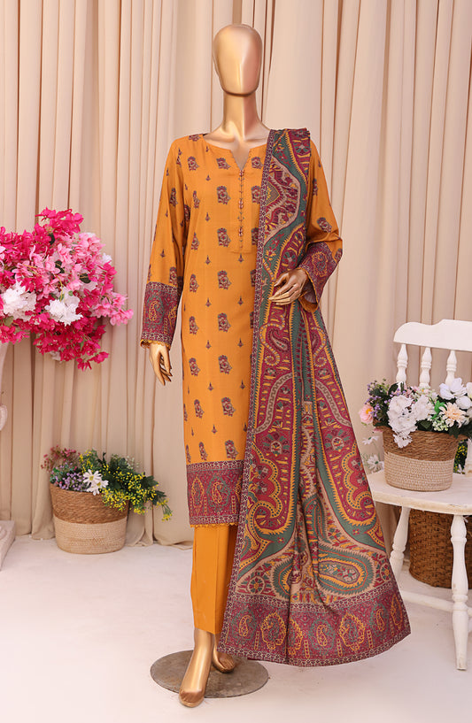 HZ Textile Digital Printed Linen Slub Unstitched 3 Piece Suit - LSD-309 - HZ25LNSL - Mustard - Winter Collection