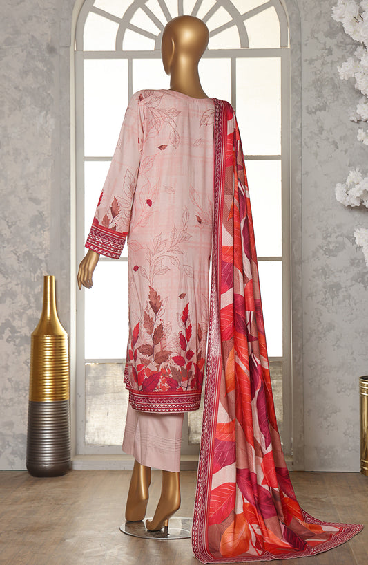 HZ Textile Digital Printed Linen Slub Unstitched 3 Piece Suit - LSD-303 - HZ25LNSL - Pink - Winter Collection