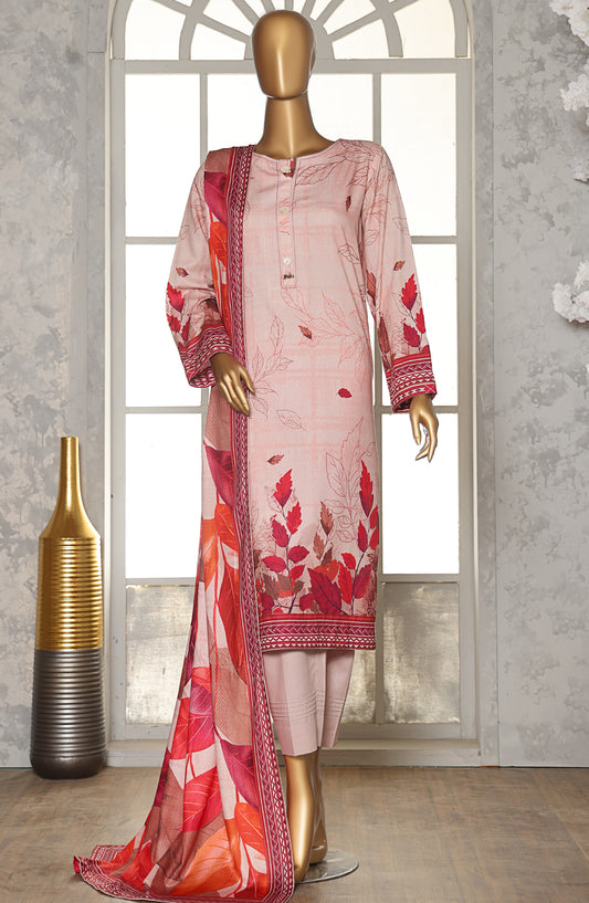 HZ Textile Digital Printed Linen Slub Unstitched 3 Piece Suit - LSD-303 - HZ25LNSL - Pink - Winter Collection