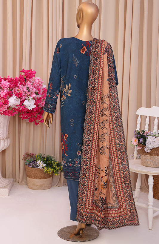 HZ Textile Digital Printed Linen Slub Unstitched 3 Piece Suit - LSD-302 - HZ25LNSL - Blue - Winter Collection