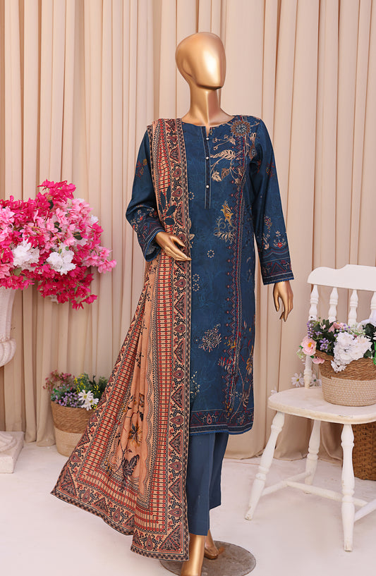 HZ Textile Digital Printed Linen Slub Unstitched 3 Piece Suit - LSD-302 - HZ25LNSL - Blue - Winter Collection