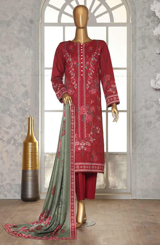 HZ Textile Digital Printed Linen Slub Unstitched 3 Piece Suit - LSD-307 - HZ25LNSL - Red - Winter Collection
