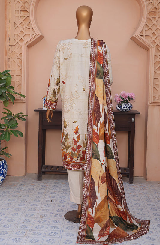 HZ Textile Digital Printed Linen Slub Unstitched 3 Piece Suit - LSD-304 - HZ25LNSL - White - Winter Collection