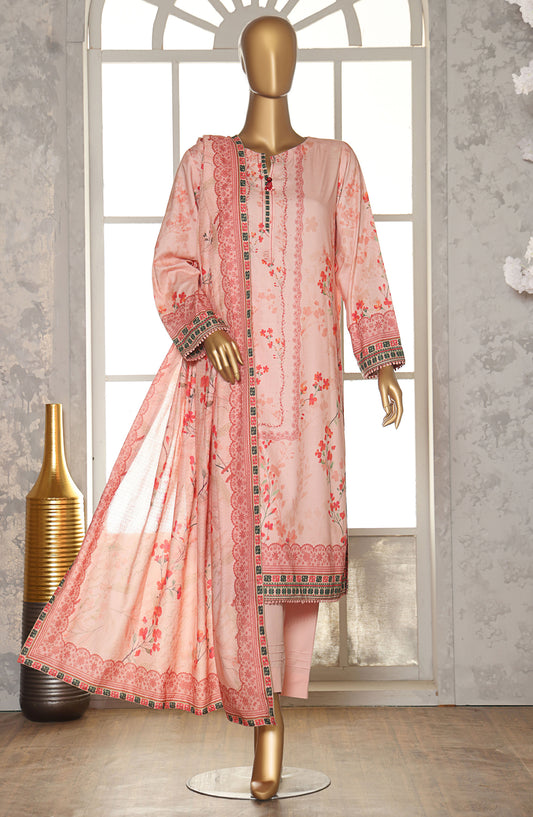 HZ Textile Digital Printed Linen Slub Unstitched 3 Piece Suit - LSD-305 - HZ25LNSL - Pink - Winter Collection