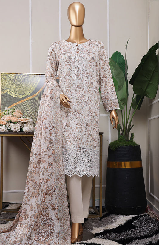 HZ Textile Chikankari Lawn Unstitched 3 Piece Suit - PCP-532 - HZ25PCPUL - Beige - Summer Collection