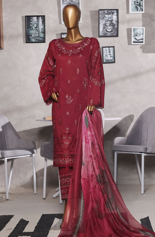 Muse by HZ Textile Embroidered Cotton Stitched 3 Piece Suit - SSJ-2501 Maroon - HZ25MCSSJV2 - Summer Collection