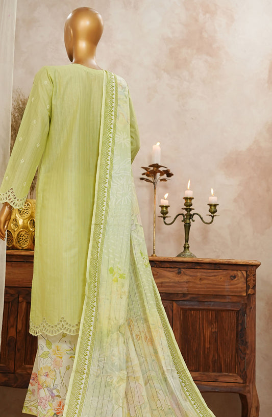 HZ Textile Chikankari Slub Stitched 3 Piece Suit - SSPE-3P-002 Green - HZ25CHKSS - Summer Collection
