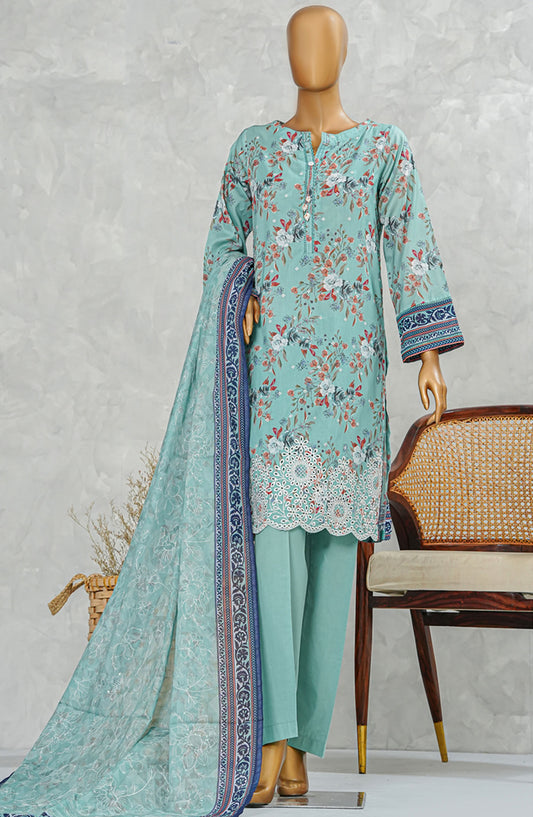 HZ Textile Embroidered Chikankari Stitched 3 Piece Suit - Ocean Green LPE-3P-506 - HZ25PPCEV5 - Summer Collection