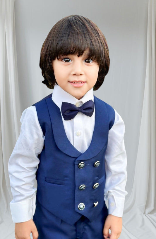 Hassan Jee Exclusive Plain Lawrencepur Blended Suitting Kids 4 Pcs Suit - CPW 006 - HSN25CP - Blue - Kids Formal Collection