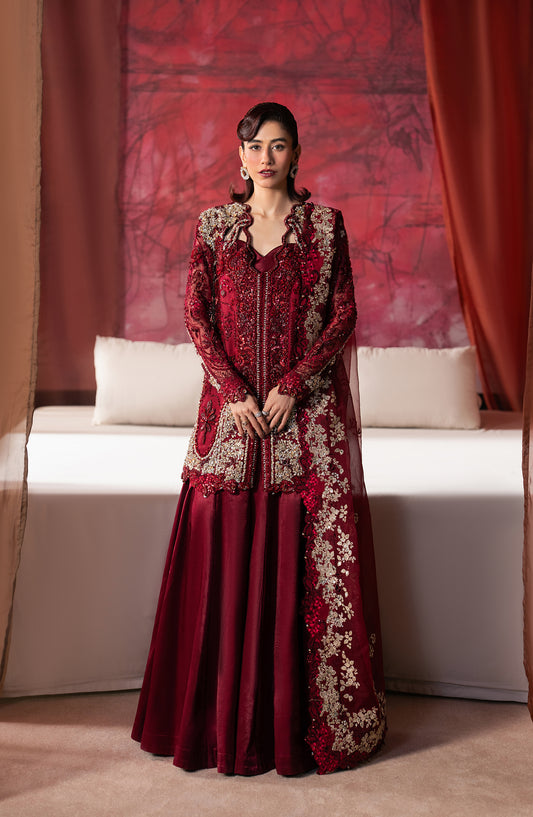 Hayat by Afrozeh Embroidered Organza Unstitched 3 Piece Suit - AFH-25-08 RAWAAYAT - AF25HYT - Red - Wedding Formals Collection