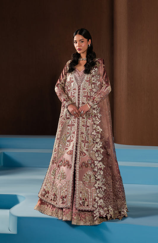 Hayat by Afrozeh Embroidered Zari Unstitched 3 Piece Suit - AFH-25-09 ZARHEL - AF25HYT - Pink - Wedding Formals Collection