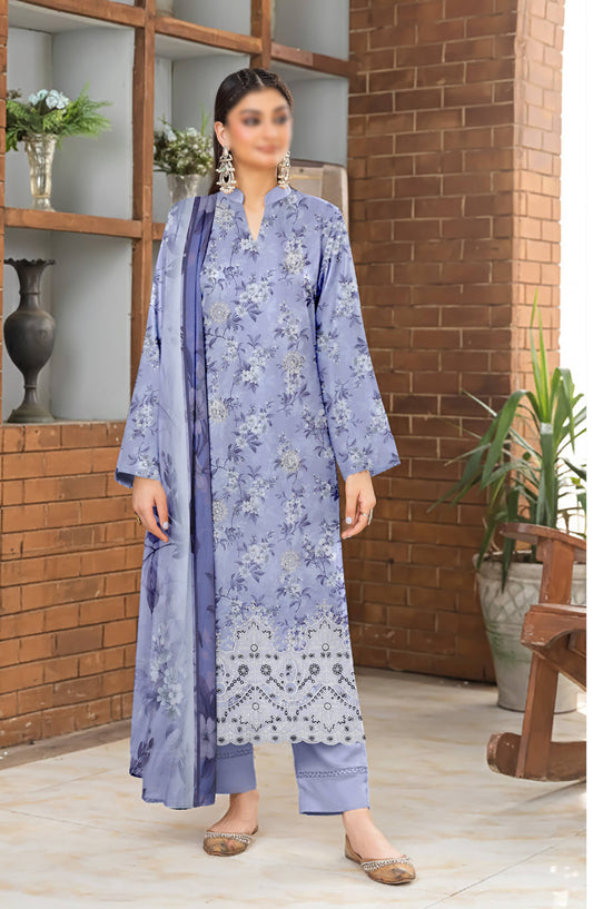 Hazel by Al Karim Embroidered Lawn Unstitched 3 Piece Suit - D-01 - AK26HZL - Blue - Summer Collection