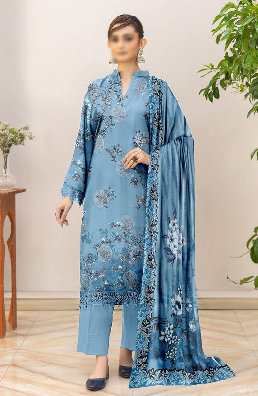 Heer by Al Karim Embroidered Lawn Unstitched 3 Piece Suit - D-06 - AK26HER - Blue - Summer Collection