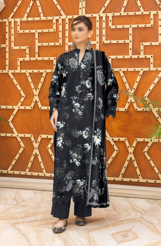 Heer by Al Karim Embroidered Lawn Unstitched 3 Piece Suit - D-01 - AK26HER - Black - Summer Collection