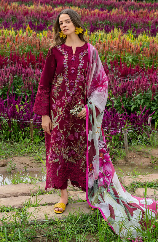 Hemline by Mushq The Secret Garden Embroidered Lawn Unstitched 3 Piece Suit - 4B - MQ26HM - Maroon - Spring Summer Collection