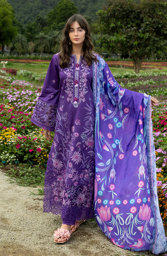 Hemline by Mushq The Secret Garden Embroidered Lawn Unstitched 3 Piece Suit - 2B - MQ26HM - Blue - Spring Summer Collection