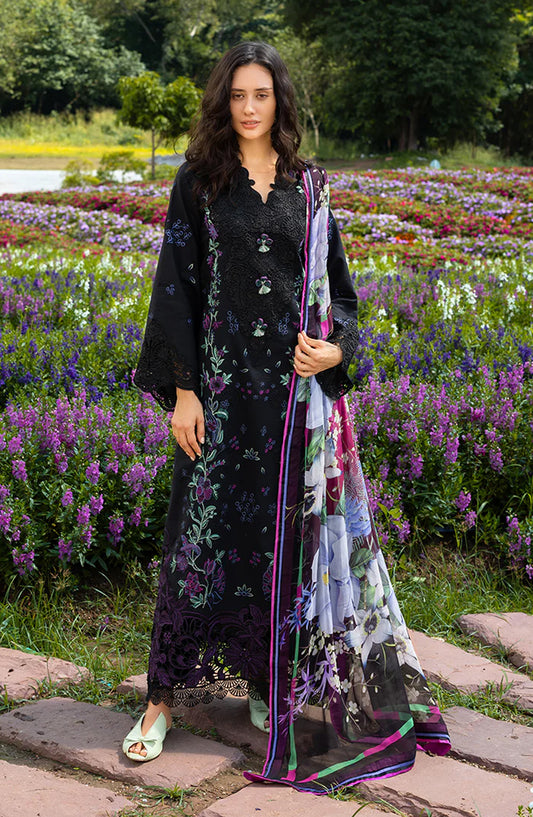 Hemline by Mushq The Secret Garden Embroidered Lawn Unstitched 3 Piece Suit - 1B - MQ26HM - Black - Spring Summer Collection