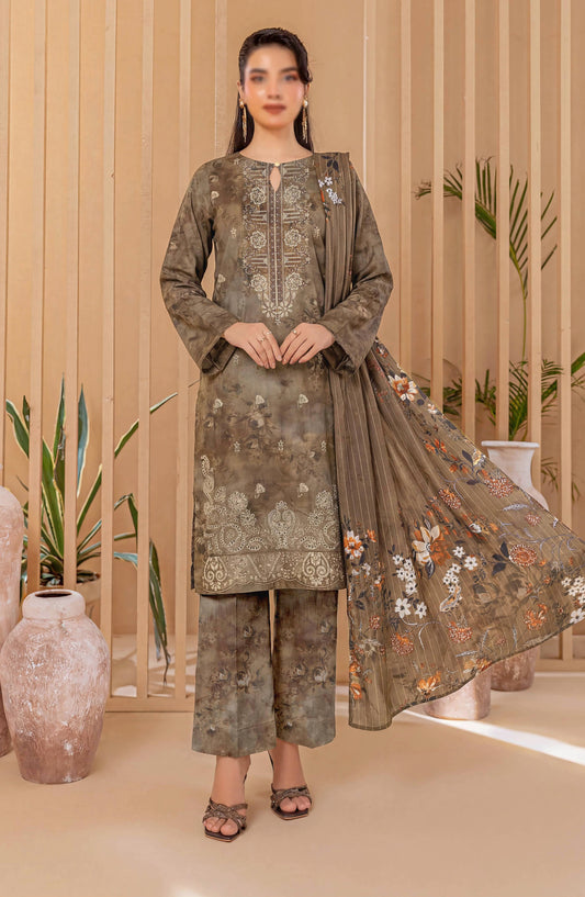 Heritage by Al Karim Embroidered Lawn Unstitched 3 Piece Suit - D-07 - AK26HRT - Brown - Summer Collection