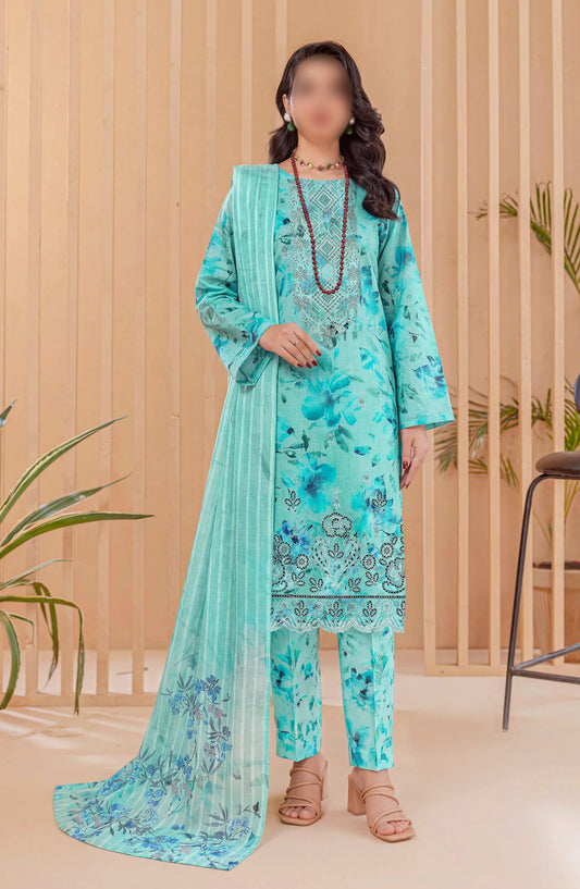 Heritage by Al Karim Embroidered Lawn Unstitched 3 Piece Suit - D-05 - AK26HRT - Ferozi - Summer Collection