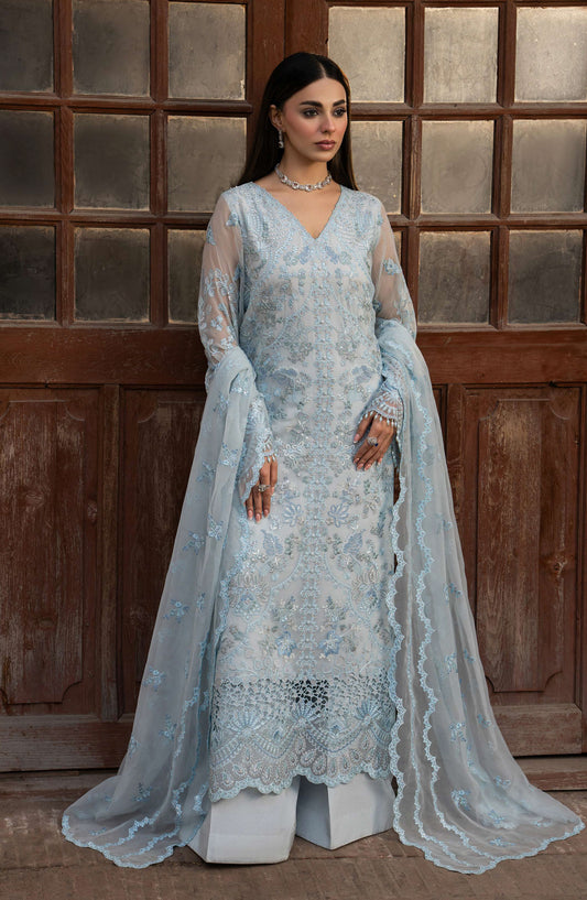 Humsafar by Lavish Premium Embroidered Chiffon Unstitched 3 Piece Suit - D-10 Misty Blue - LP26HMS - Luxury Collection
