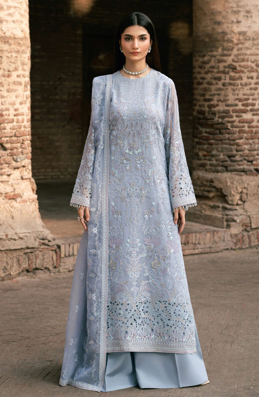 Humsafar by Lavish Premium Embroidered Chiffon Unstitched 3 Piece Suit - D-07 Baby Blue - LP26HMS - Luxury Collection