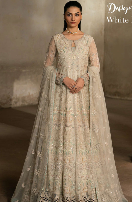 Humsafar by Lavish Premium Embroidered Organza Unstitched 3 Piece Suit - D-06 White Dove - LP26HMS - Luxury Collection
