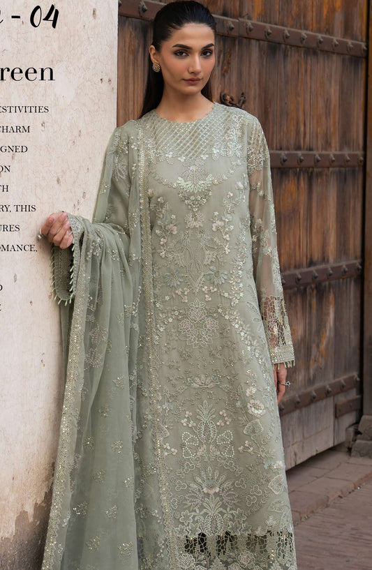 Humsafar by Lavish Premium Embroidered Chiffon Unstitched 3 Piece Suit - D-04 Sage Green - LP26HMS - Luxury Collection