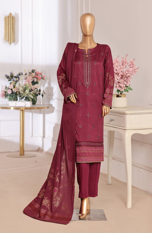 HZ Textile Embroidered Lawn Unstitched 3 Piece Suit - D-06 - HZ26XVS - Red - Summer Collection