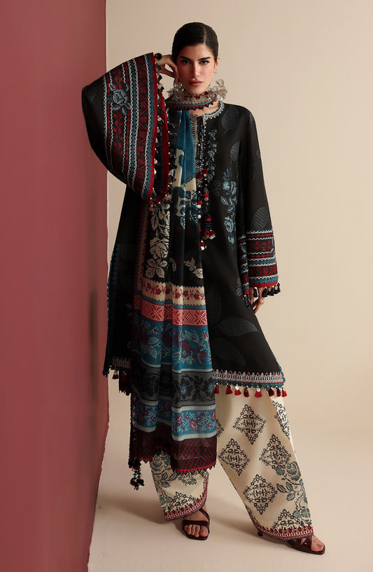 Iris by Jazmin Luxury Embroidered Lawn Unstitched 3 Piece Suit - D05 - JZ26IRS - Black - Summer Collection