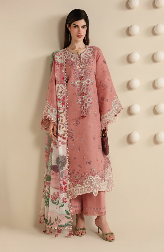 Iris by Jazmin Luxury Embroidered Lawn Unstitched 3 Piece Suit - D04 - JZ26IRS - Pink - Summer Collection