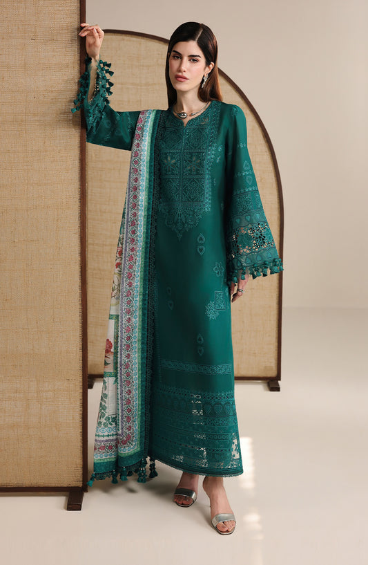 Iris by Jazmin Luxury Embroidered Lawn Unstitched 3 Piece Suit - D03 - JZ26IRS - Teal - Summer Collection