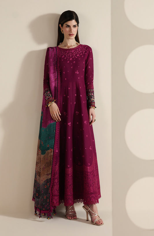 Iris by Jazmin Luxury Embroidered Lawn Unstitched 3 Piece Suit - D02 - JZ26IRS - Pink - Summer Collection