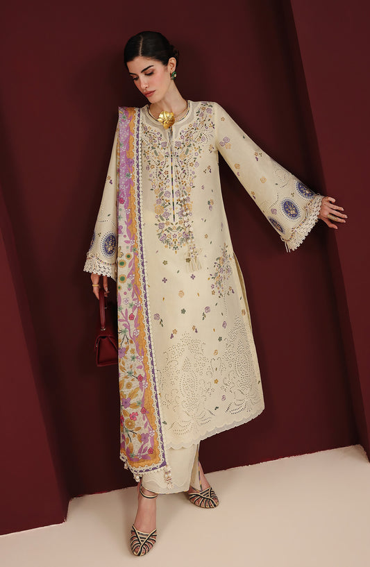 Iris by Jazmin Luxury Embroidered Lawn Unstitched 3 Piece Suit - D01 - JZ26IRS - Fawn - Summer Collection