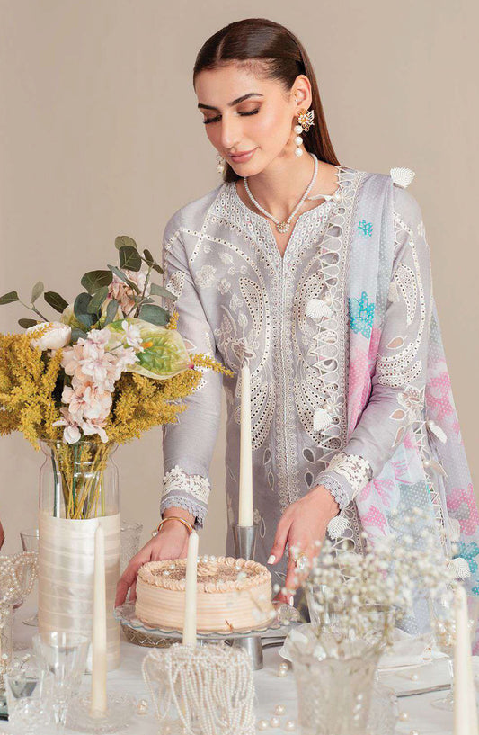 Iris by Jazmin Embroidered Lawn Unstitched 3 Piece Suit - D-06 - JZ25IELL - Grey - Summer Collection