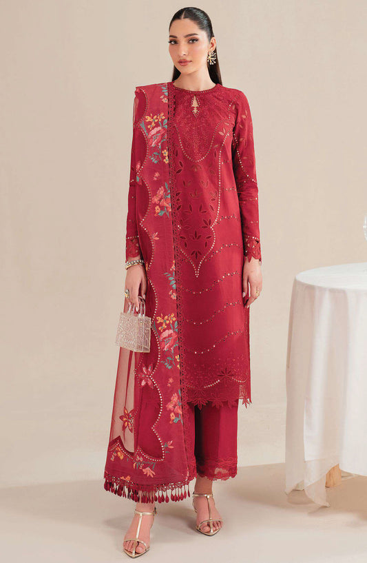 Iris by Jazmin Embroidered Lawn Unstitched 3 Piece Suit - D-03 - JZ25IELL - Red - Summer Collection