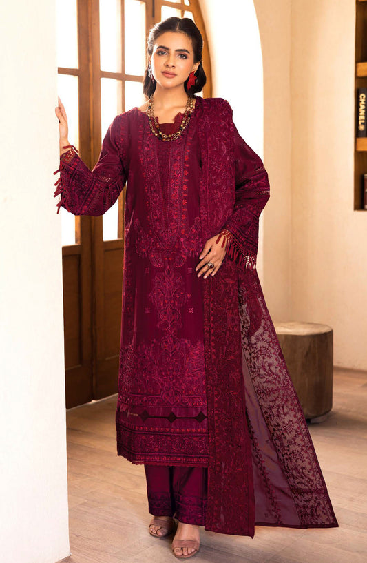 Irsa by Johra Embroidered Lawn Unstitched 3 Piece Suit - JH-762 - JH25IRS - Maroon - Summer Collection