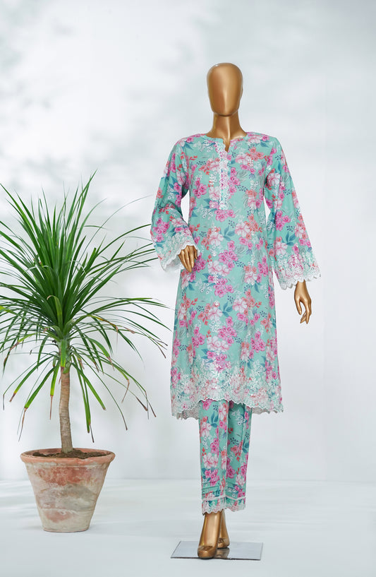Ishootq by Amna Khadija Printed Chikankari Stitched 2 Piece Suit - AKIC-10 - AM26SHT - Blue - Summer Collection