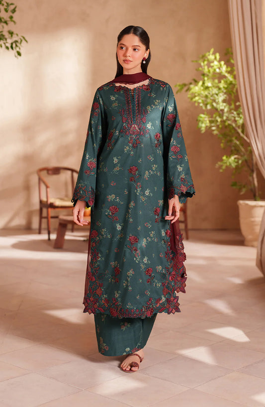 Iznik Festive Embroidered Lawn Unstitched 3 Piece Suit - EL-11 - IZN26EID - Teal - Eid Collection