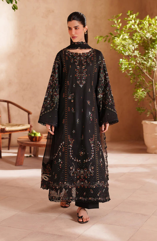 Iznik Festive Embroidered Lawn Unstitched 3 Piece Suit - EL-07 - IZN26EID - Black - Eid Collection